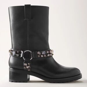 WHBM l Black Moto Studded Leather Chunky Boot Size 5.5 NWOB Rugged Stylish Fun